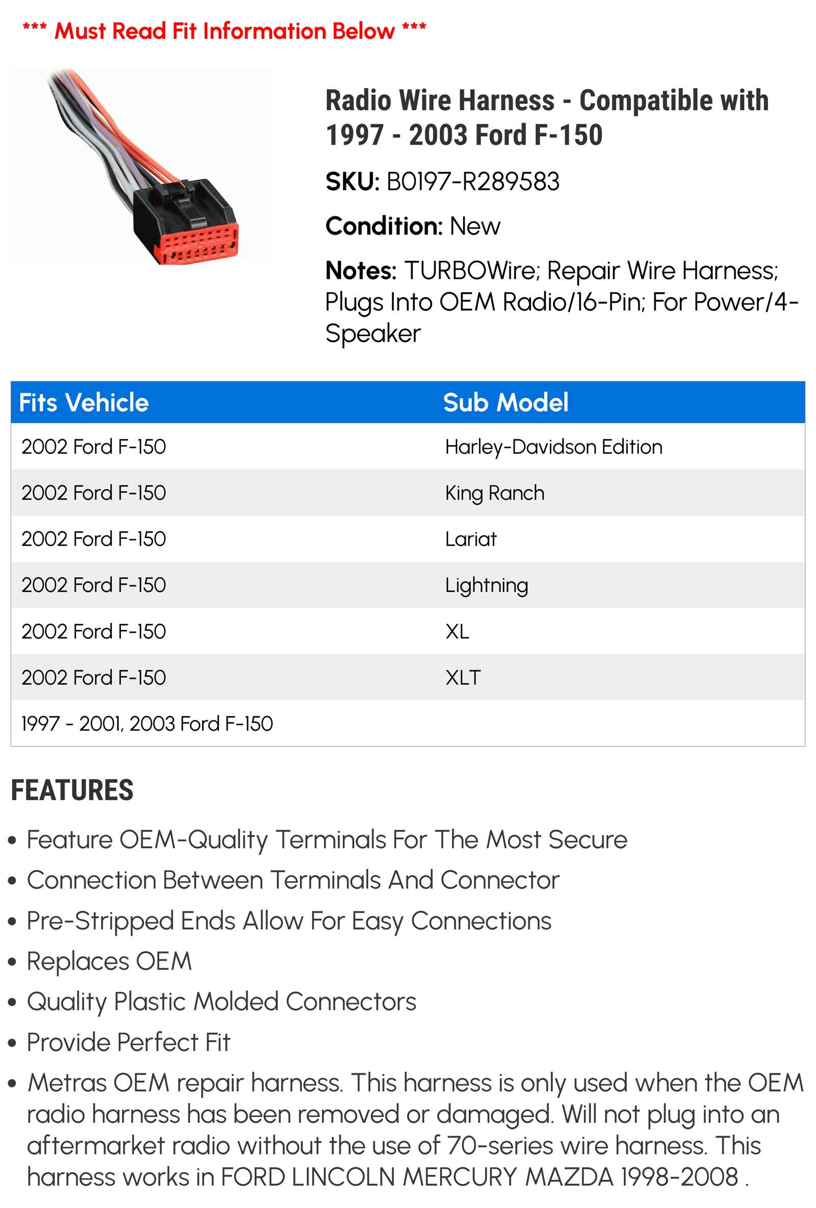 2001 ford f150 radio wiring harness diagram