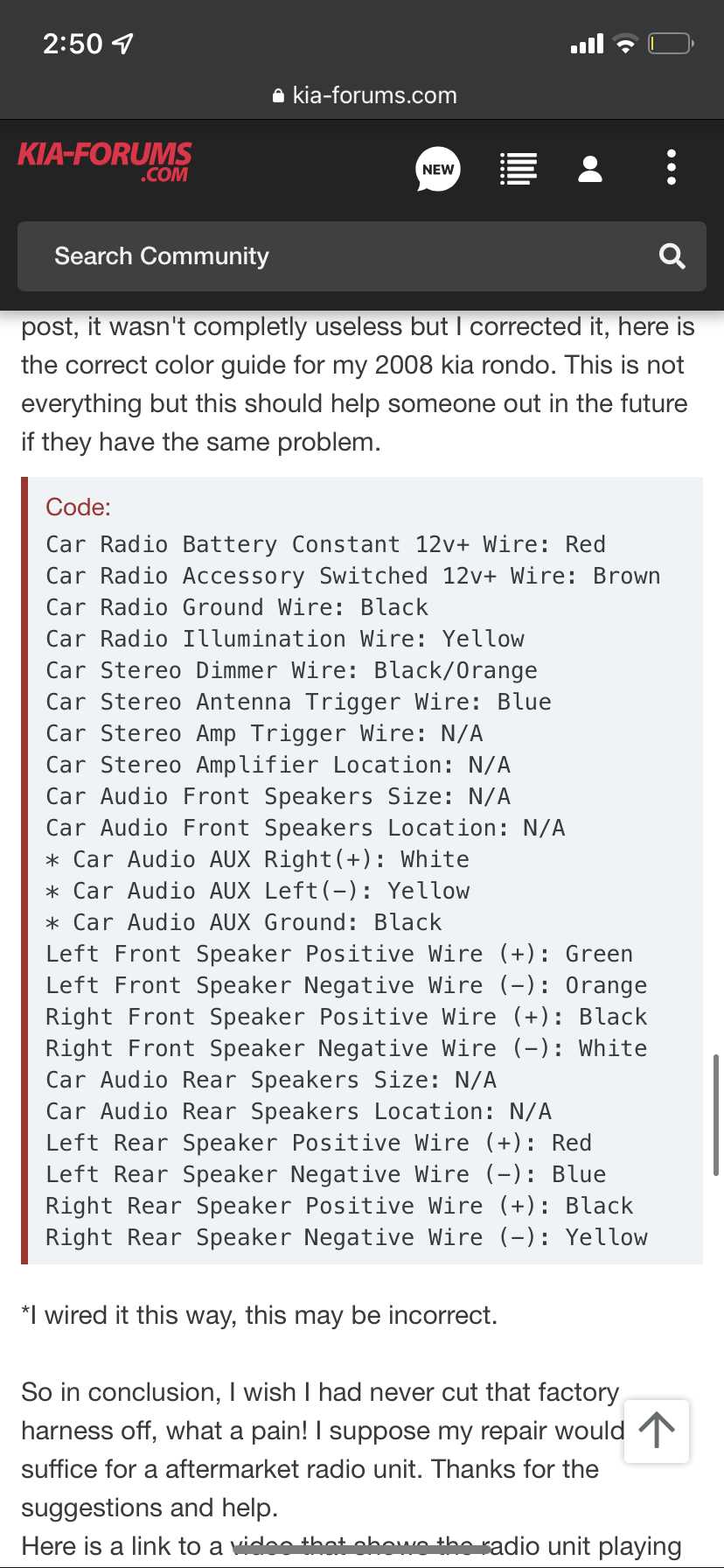 harness color code kia radio color wiring diagram