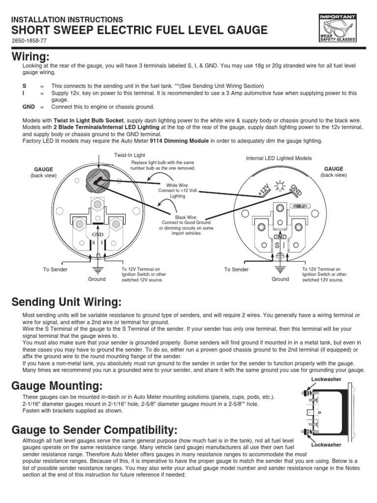 autometer fuel gauge wiring diagram