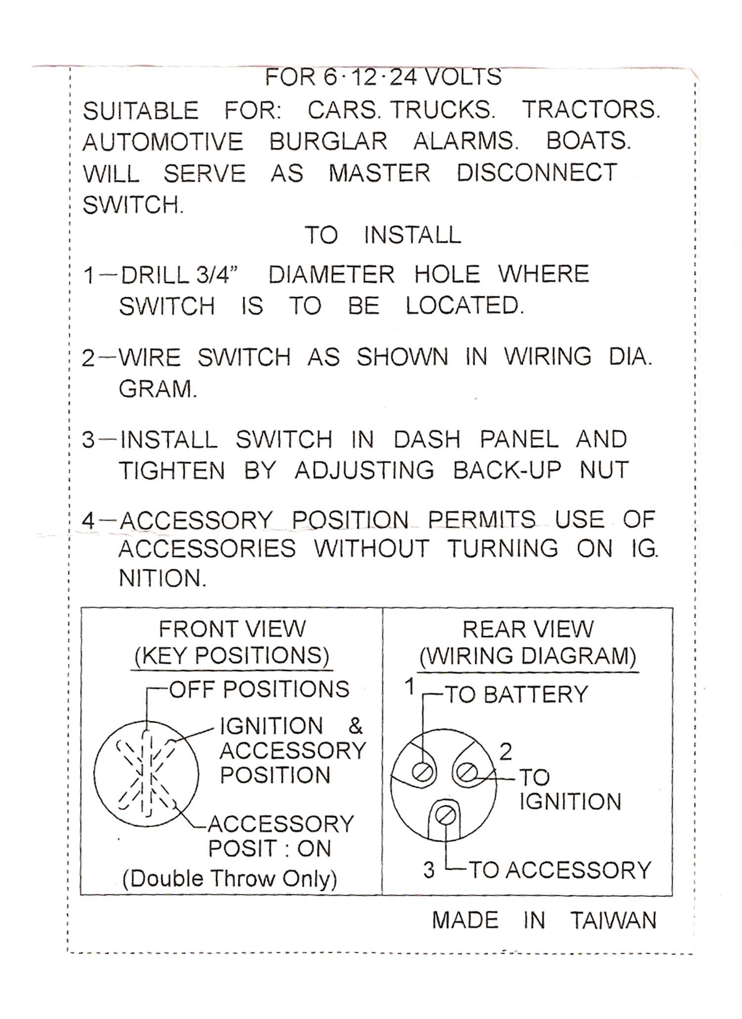 3 wire ignition switch wiring diagram