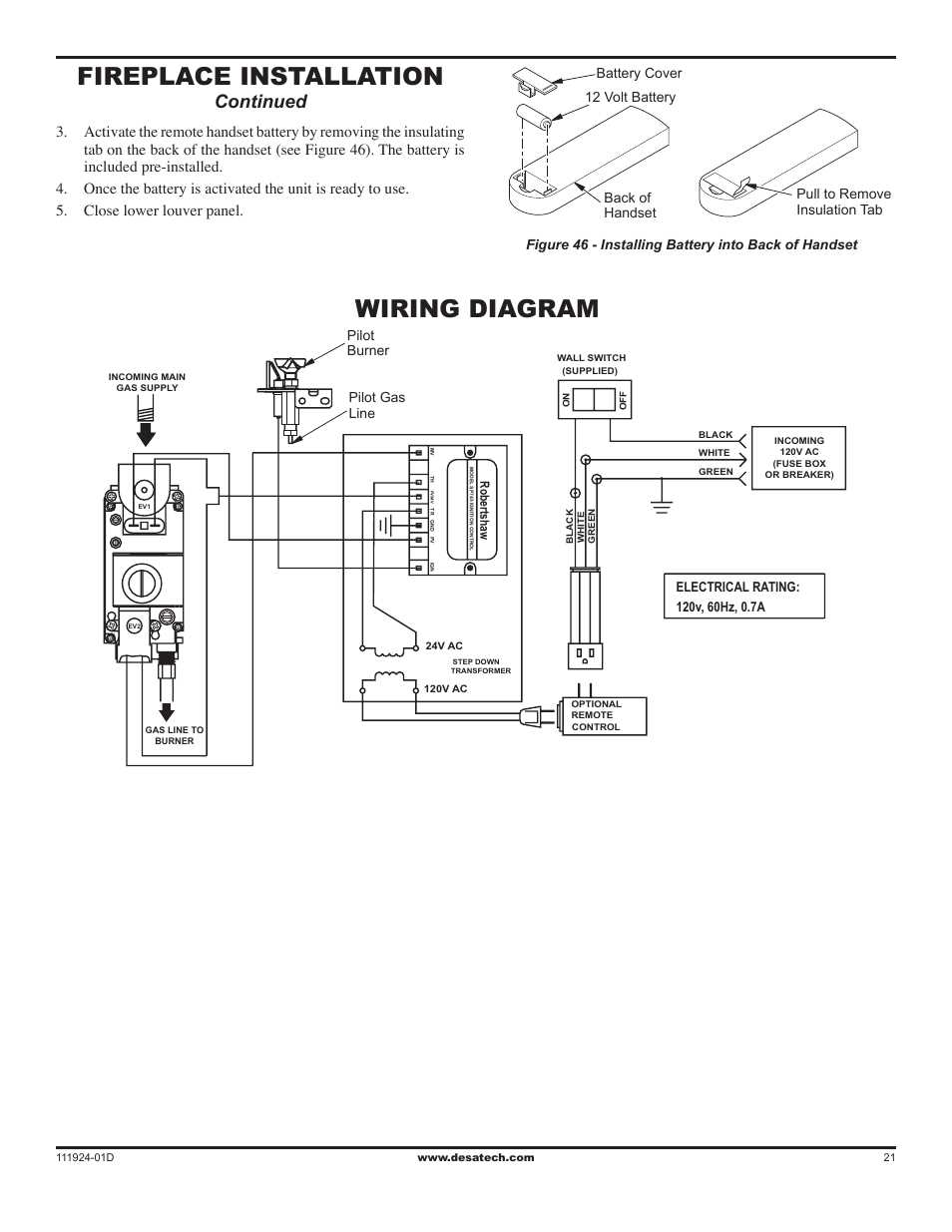 wiring diagram for gas fireplace